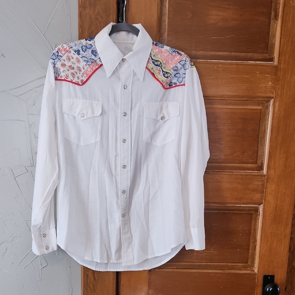 White Western Shirt with Floral Accents